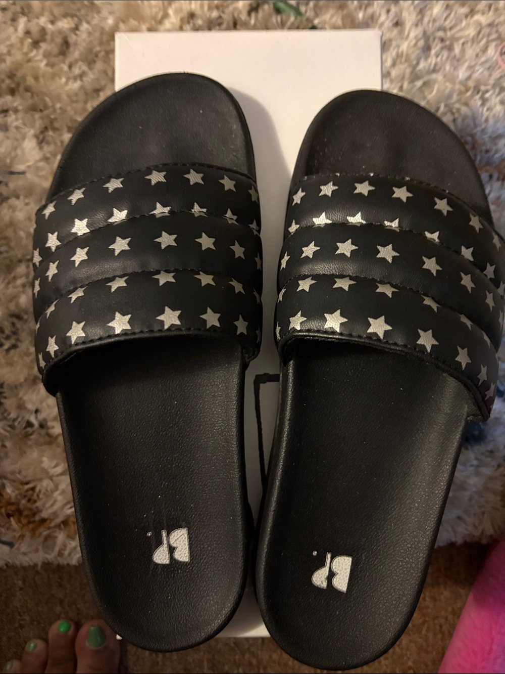 Black Star-Print Slide Sandals - Women